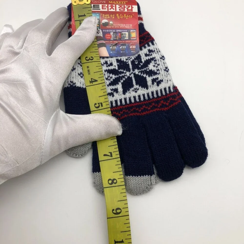 Hansun Smart Touch Winter Gloves Unisex One Size Navy‎ Fair Isle Korean Knit